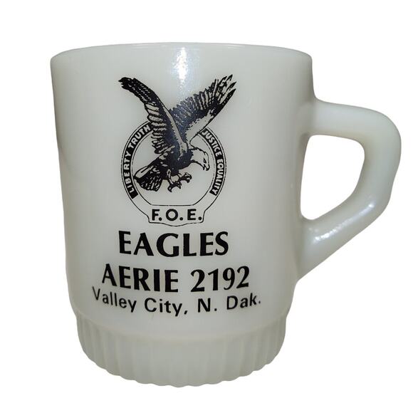 Vintage Fire King F.O.E. 455 Milk Glass Cup Mug Fraternal Order of Eagles - Picture 1 of 4